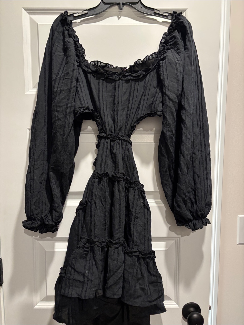 Women’s Black Puff-Sleeve Tiered Dress